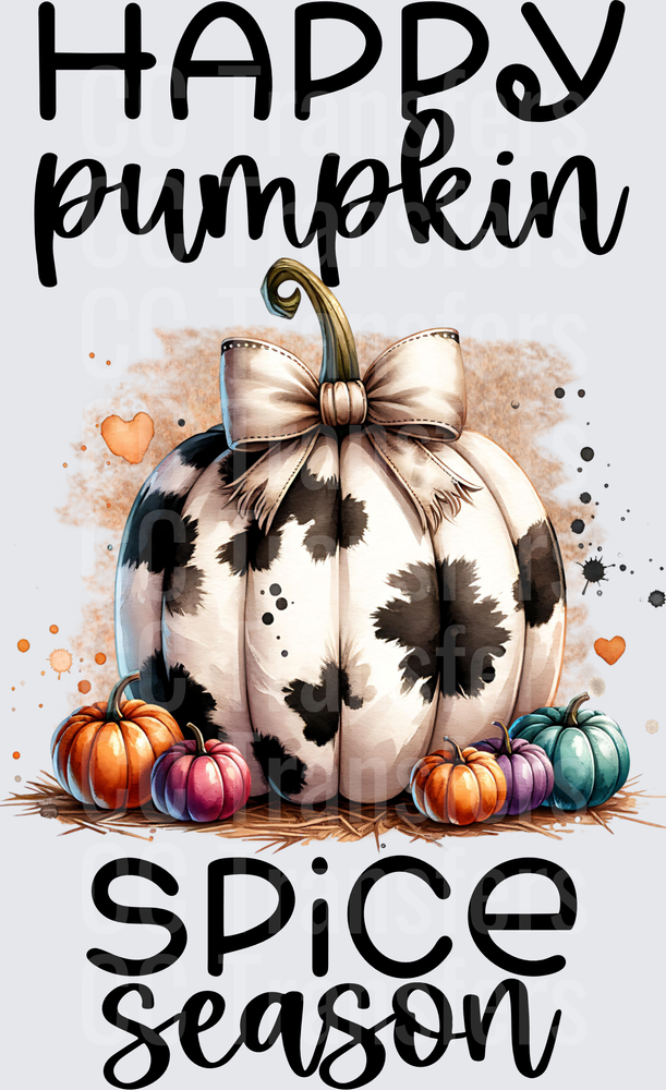 Happy Pumpkin Spice Season Cow Print Bow Pumpkins (DTF)