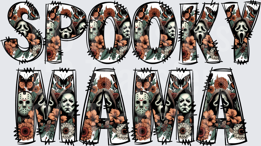 Spooky Mama Floral Horror Icons Typography (DTF)
