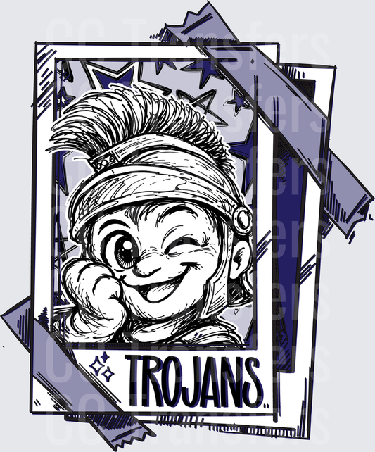 Cartoon Trojan Warrior Mascot Winking Polaroid Stars (DTF)