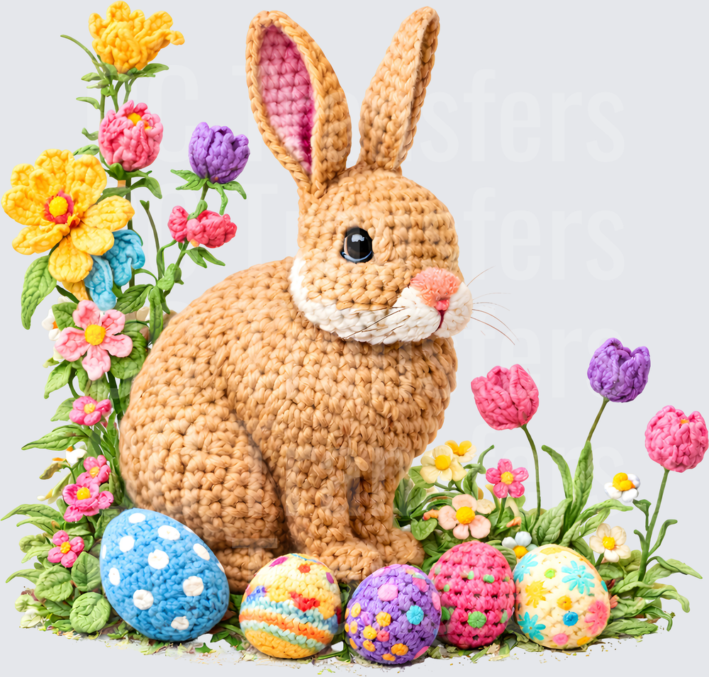 Crochet Easter Bunny with Eggs and Spring Flowers (DTF)