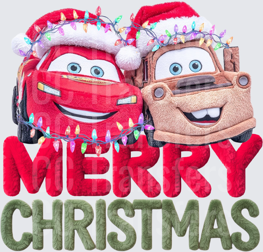 Plush Racing Cars Santa Hats Christmas Lights Merry Christmas (DTF)