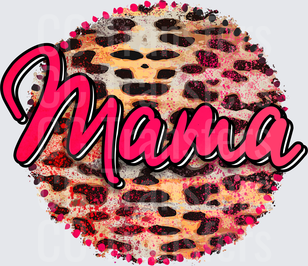 Mama Leopard Print Baseball Distressed Hot Pink (DTF)
