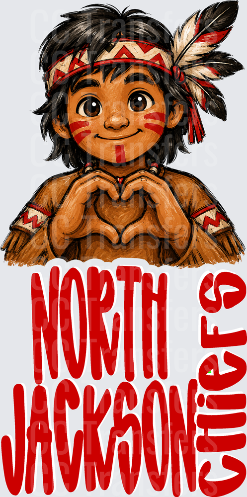 North Jackson Chiefs Cute Mascot Heart Hands (DTF)
