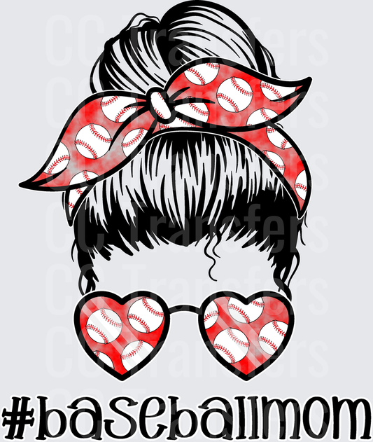 Messy Bun Baseball Mom Heart Sunglasses #Baseballmom (DTF)