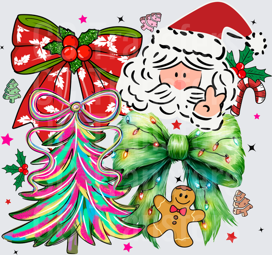 Jolly Santa Bows Christmas Tree Gingerbread Man Collage (DTF)