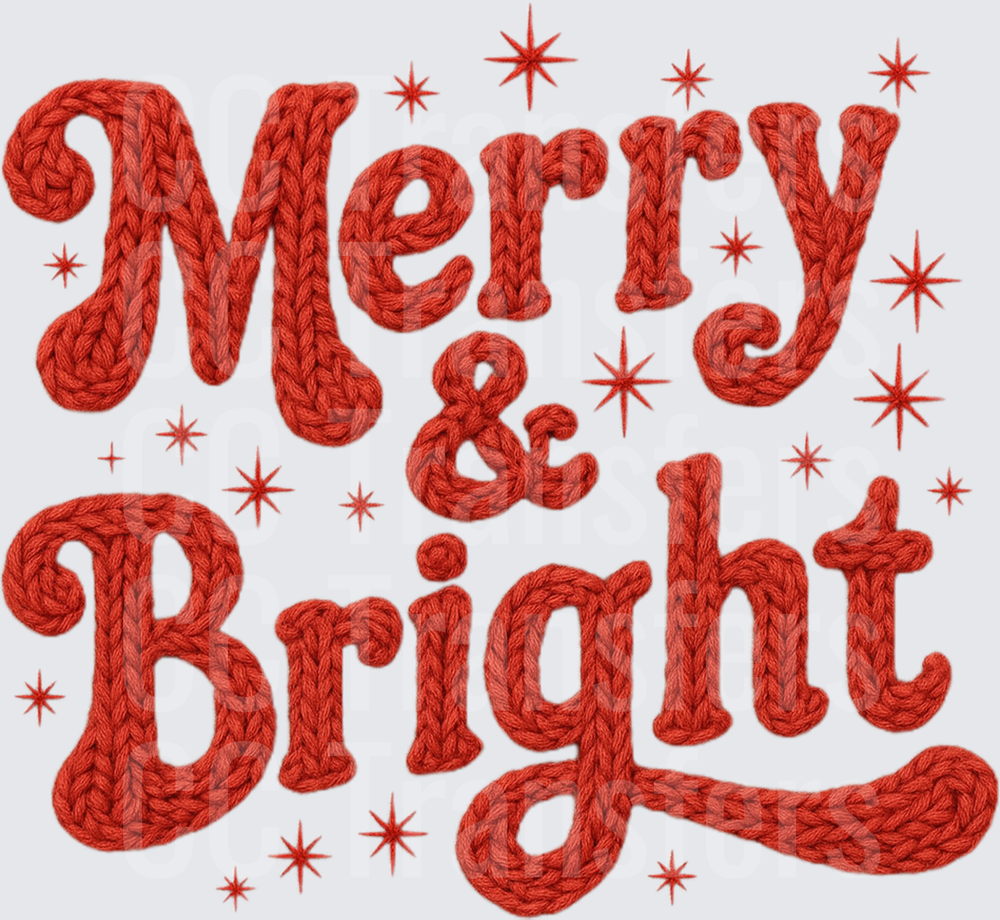 Merry & Bright Red Knit Yarn Typography Stars (DTF)