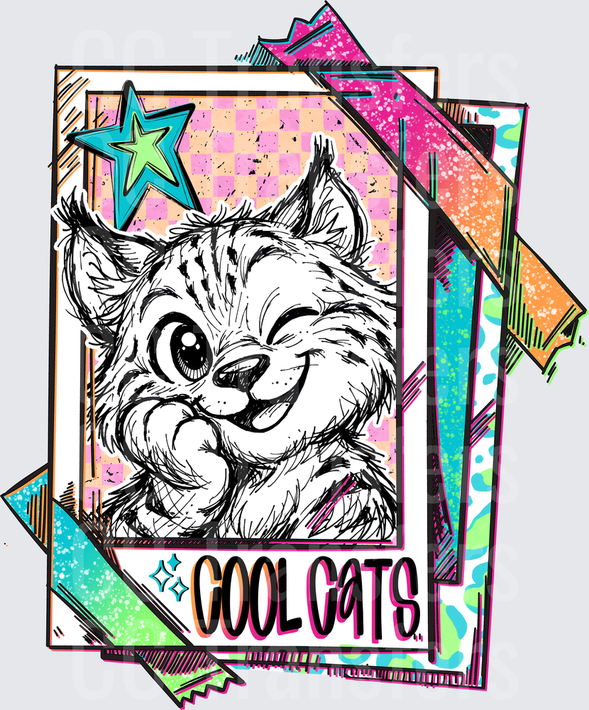 Retro Winking Sketch Cat Colorful Trading Card (DTF)