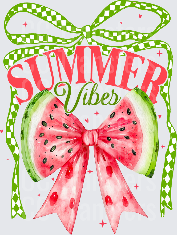 Summer Vibes Watermelon Bow Green Checkered Ribbon (DTF)