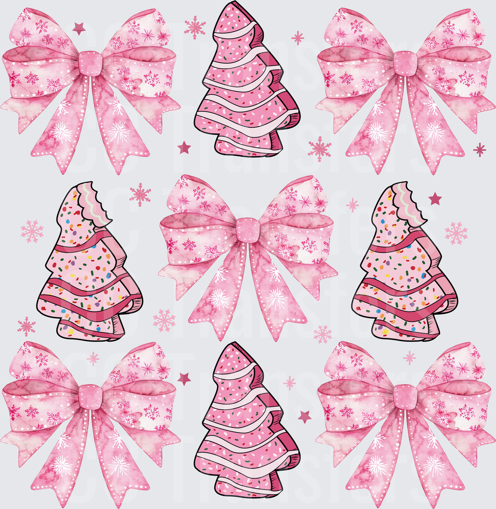 Pink Coquette Bows and Christmas Tree Cakes Bundle (DTF)