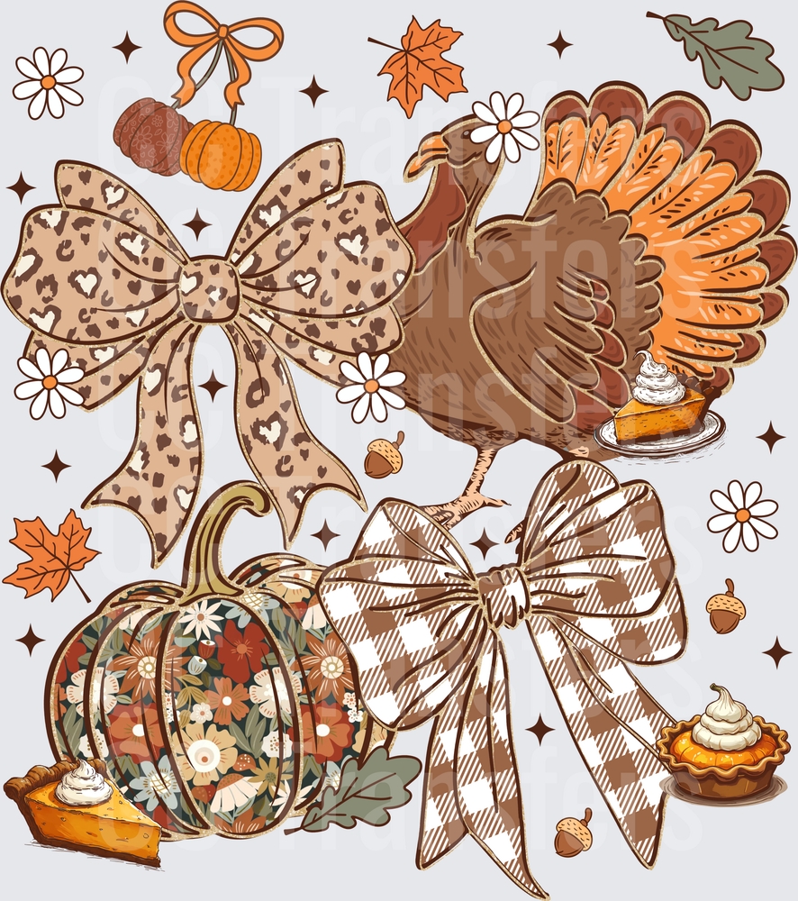 Thanksgiving Turkey Leopard Plaid Bows Floral Pumpkin (DTF)