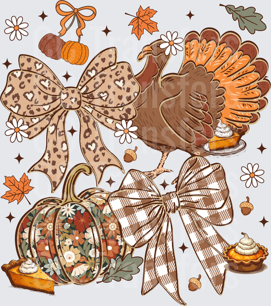 Thanksgiving Turkey Leopard Plaid Bows Floral Pumpkin (DTF)