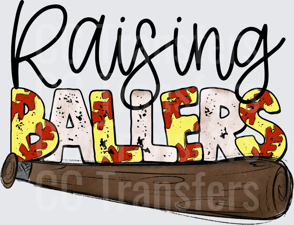 Raising Ballers Softball Script Bat Distressed (DTF)