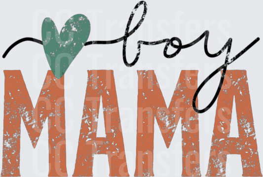 Boy Mama Distressed Teal Heart Rustic Terracotta (DTF)