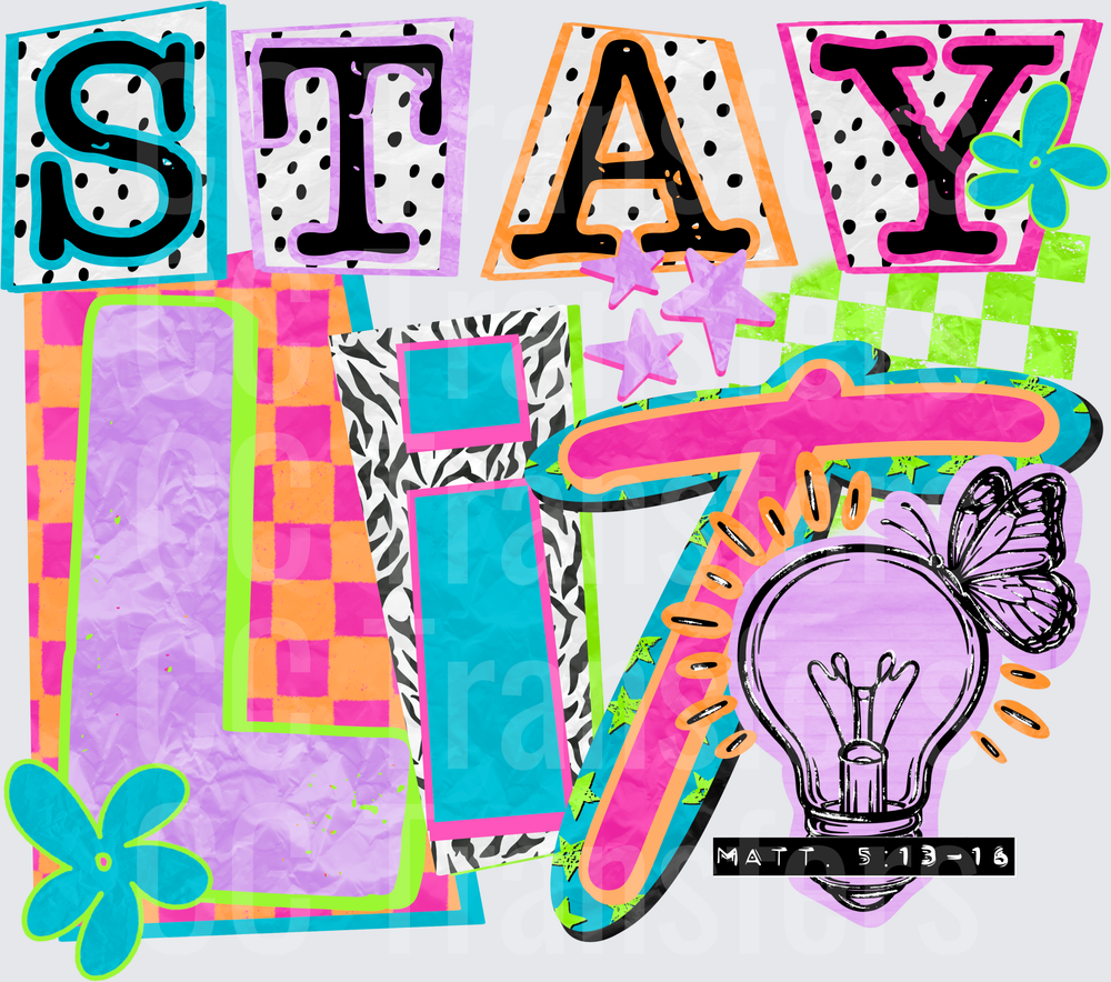 Stay Lit Matthew 5:13-16 Retro Colorful Patchwork Design (DTF)