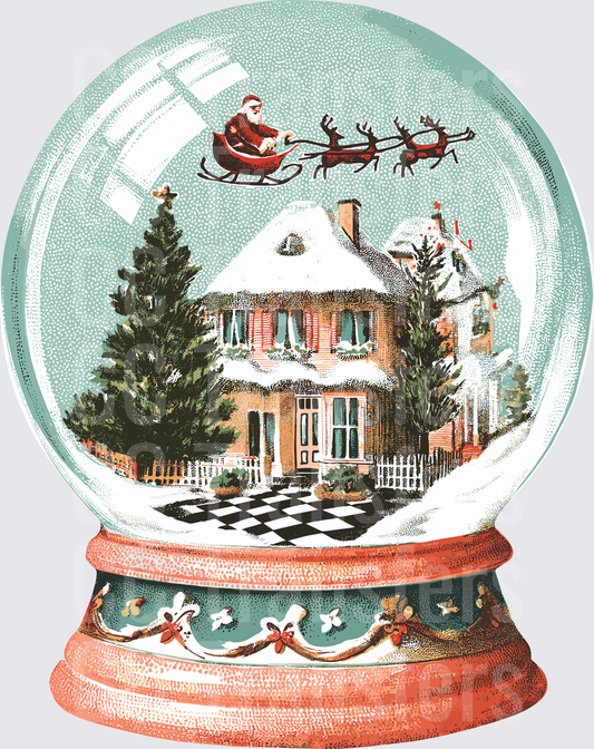 Vintage Christmas Snow Globe Santa Sleigh House (DTF)