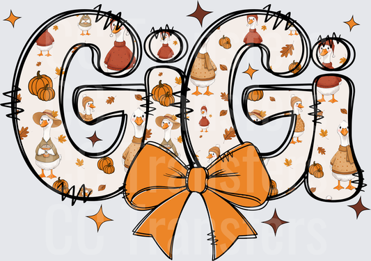 GiGi Fall Geese Pumpkin Leaves Bow Letters (DTF)