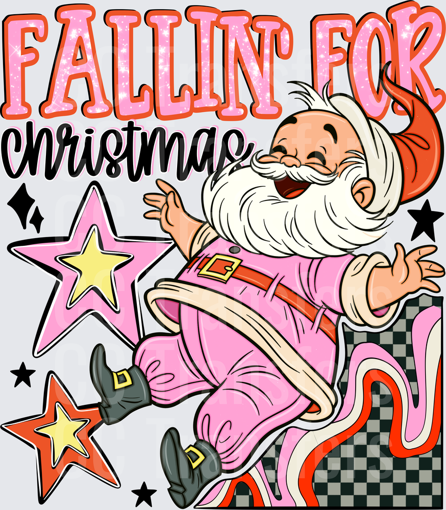 Fallin For Christmas Retro Santa Pink Suit Stars (DTF)