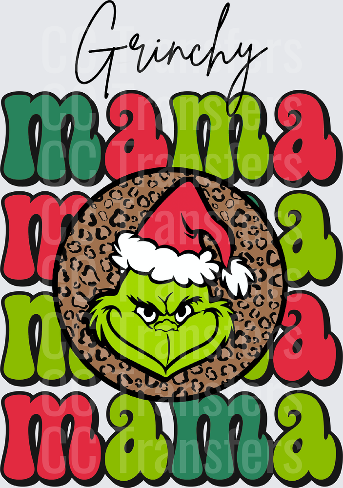 Grinchy Mama Stacked Retro Letters Green Creature Christmas (DTF)