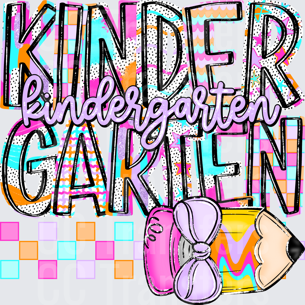 Colorful Kindergarten Bold Letter Design with Pencil (DTF)