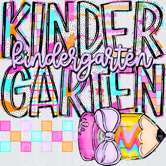 Colorful Kindergarten Bold Letter Design with Pencil (DTF)