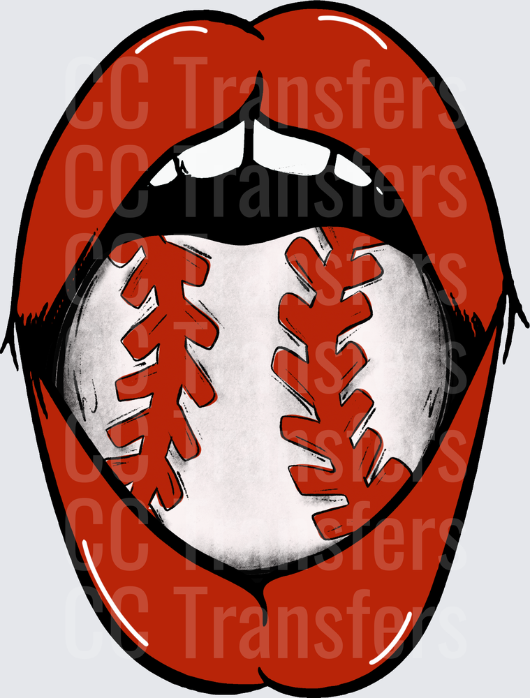 Bold Red Lips Open Wide With Baseball Tongue (DTF)