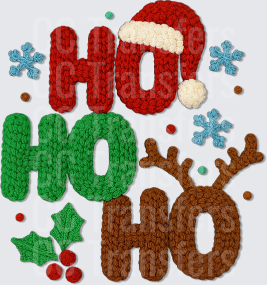 Crochet Knit Ho Ho Ho Santa Hat Reindeer Holly Christmas (DTF)