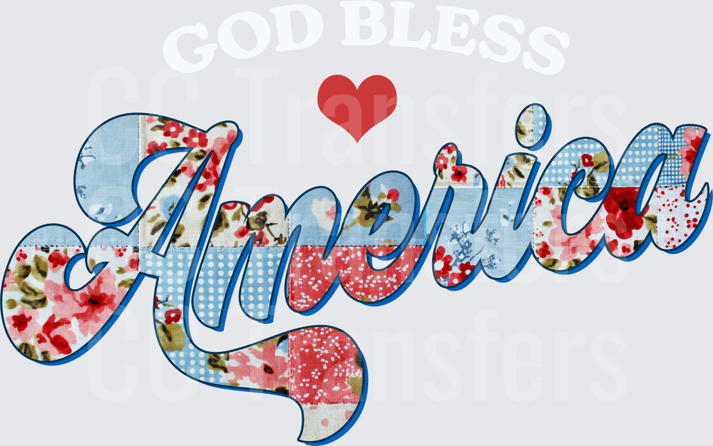 America Patchwork Floral Script with Red Heart (DTF)