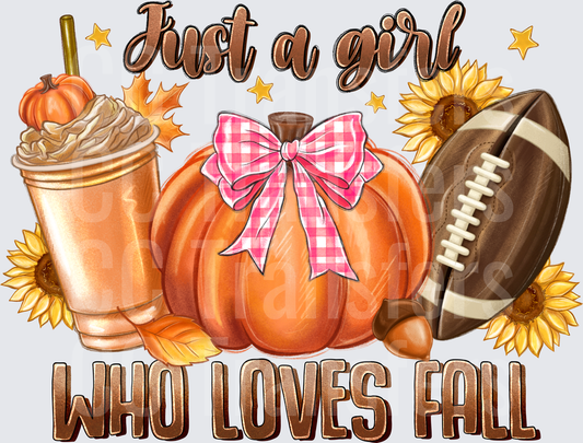Just A Girl Who Loves Fall Pumpkin Football DTF
