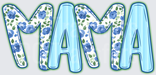 MAMA Blue Floral Rose Letter Design (DTF)