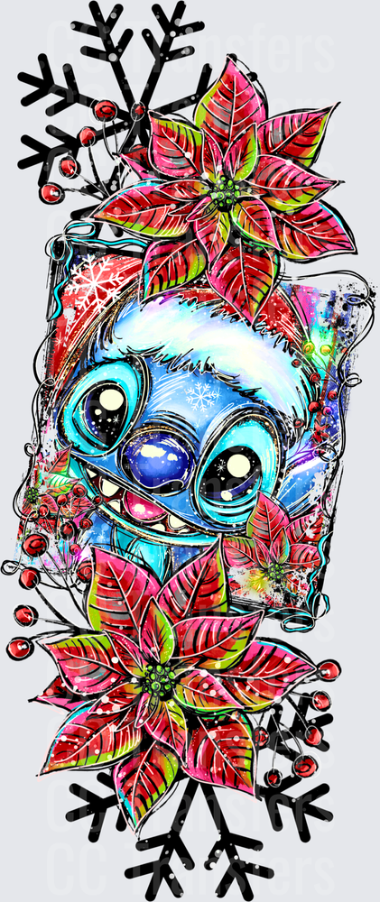 Blue Alien Christmas Santa Poinsettia Snowflake (DTF)