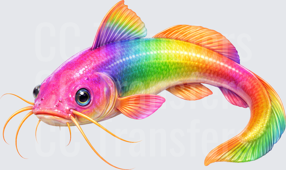 Vibrant Rainbow Catfish with Whiskers (DTF)