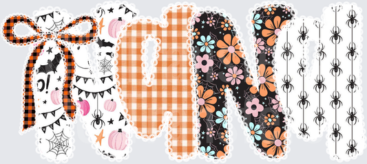 Boho Halloween Letters Floral Gingham Spiders Bow (DTF)