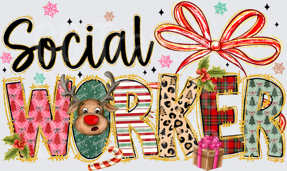 Social Worker Christmas Holiday Patterned Letters (DTF)