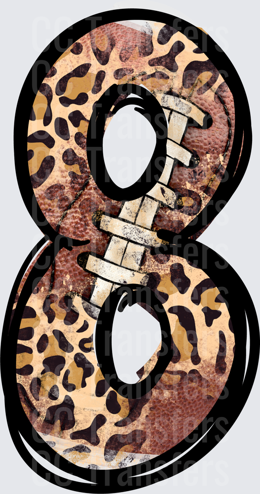 Number 8 Leopard Print Football Laces Design (DTF)