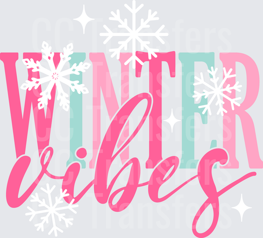 Winter Vibes Bold Script Snowflake Colorblock Typography (DTF)