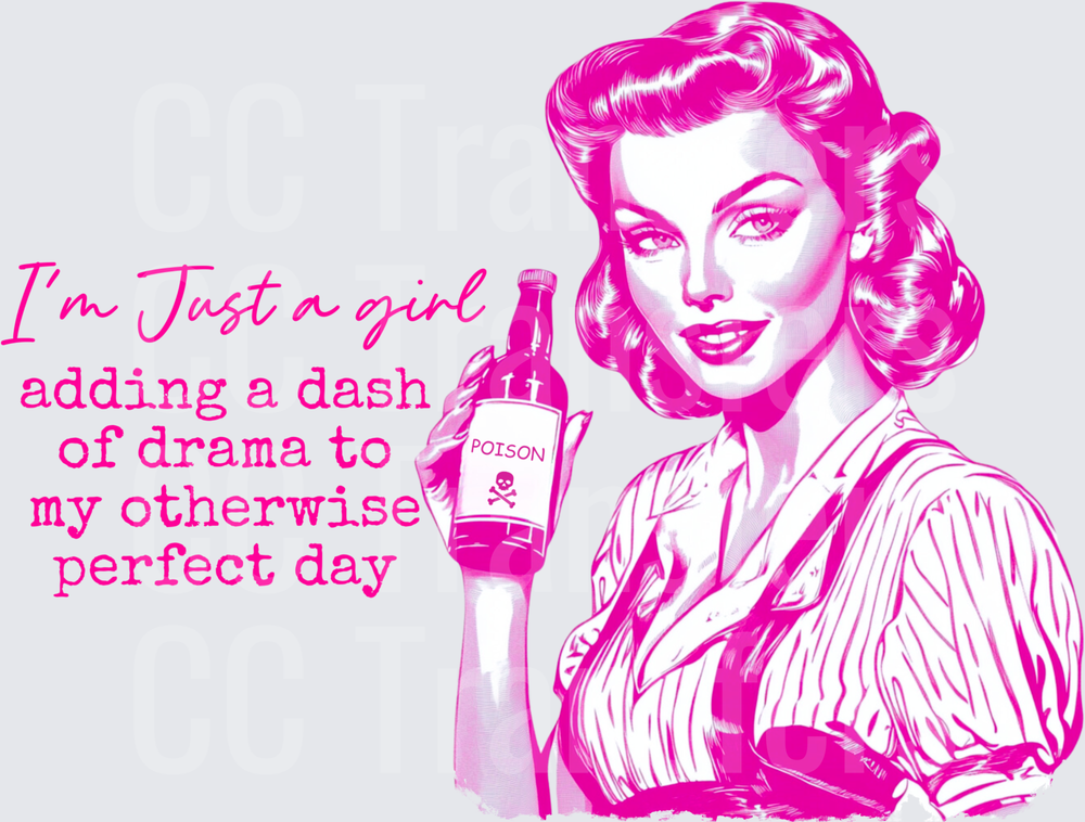 Retro Pinup Girl Holding Poison Bottle Drama Quote (DTF)