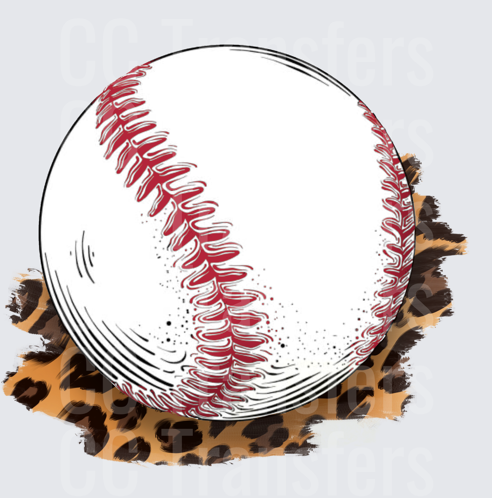 Baseball with Red Stitching on Leopard Print Background (DTF)