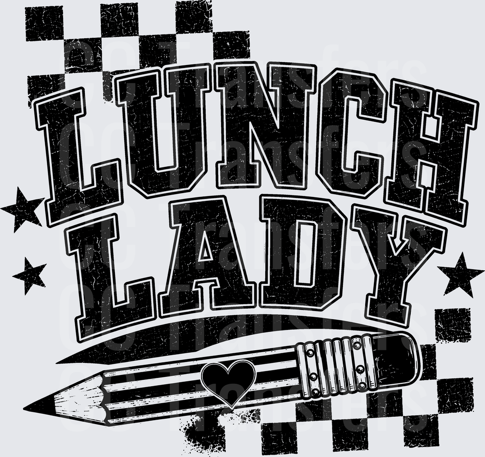 Lunch Lady Bold Varsity Lettering Checkered Stars Pencil (DTF)