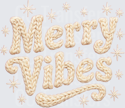 Merry Vibes Cozy Knit Yarn Text with Stars (DTF)