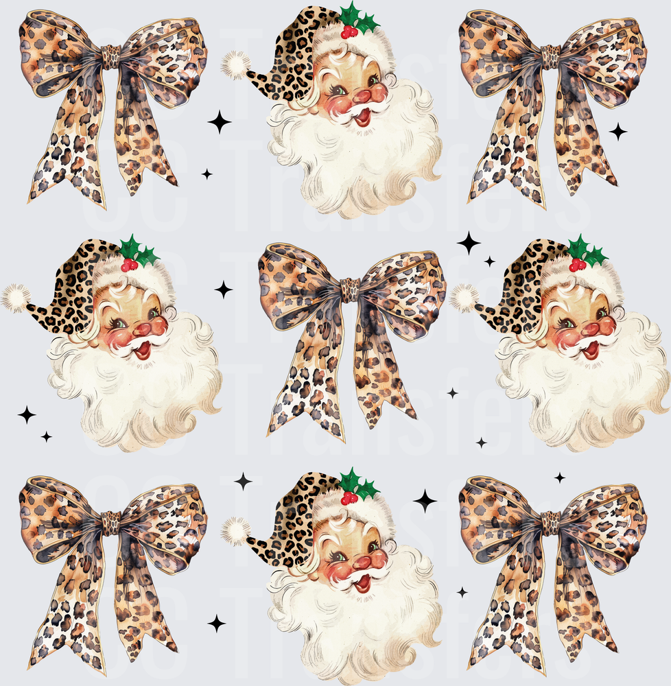 Retro Santa Faces Leopard Print Bows Christmas Gang (DTF)