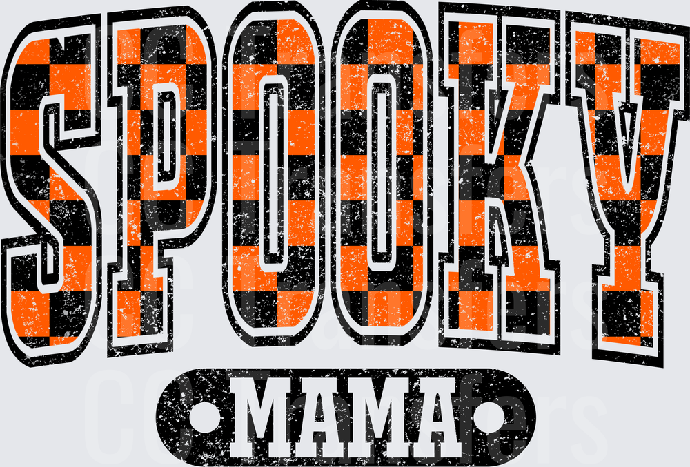 Spooky Mama Distressed Checkered Orange Black Halloween (DTF)