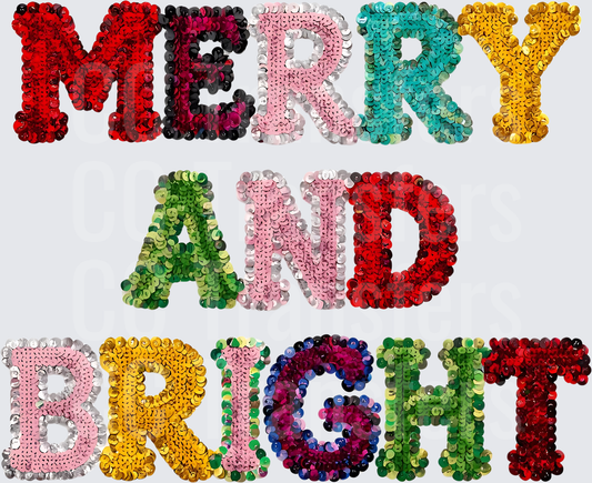 Merry And Bright Colorful Sequin Letters (DTF)