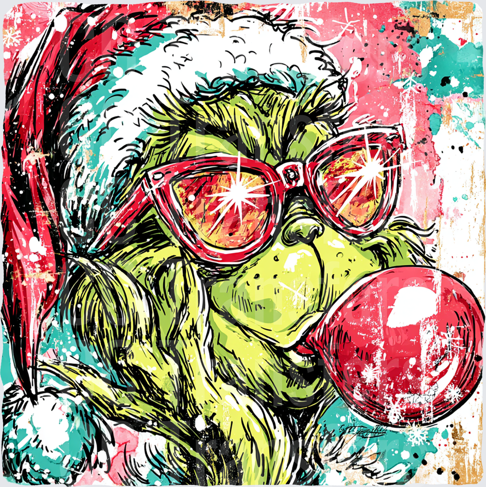 Grumpy Green Christmas Character Sunglasses Bubble Gum (DTF)