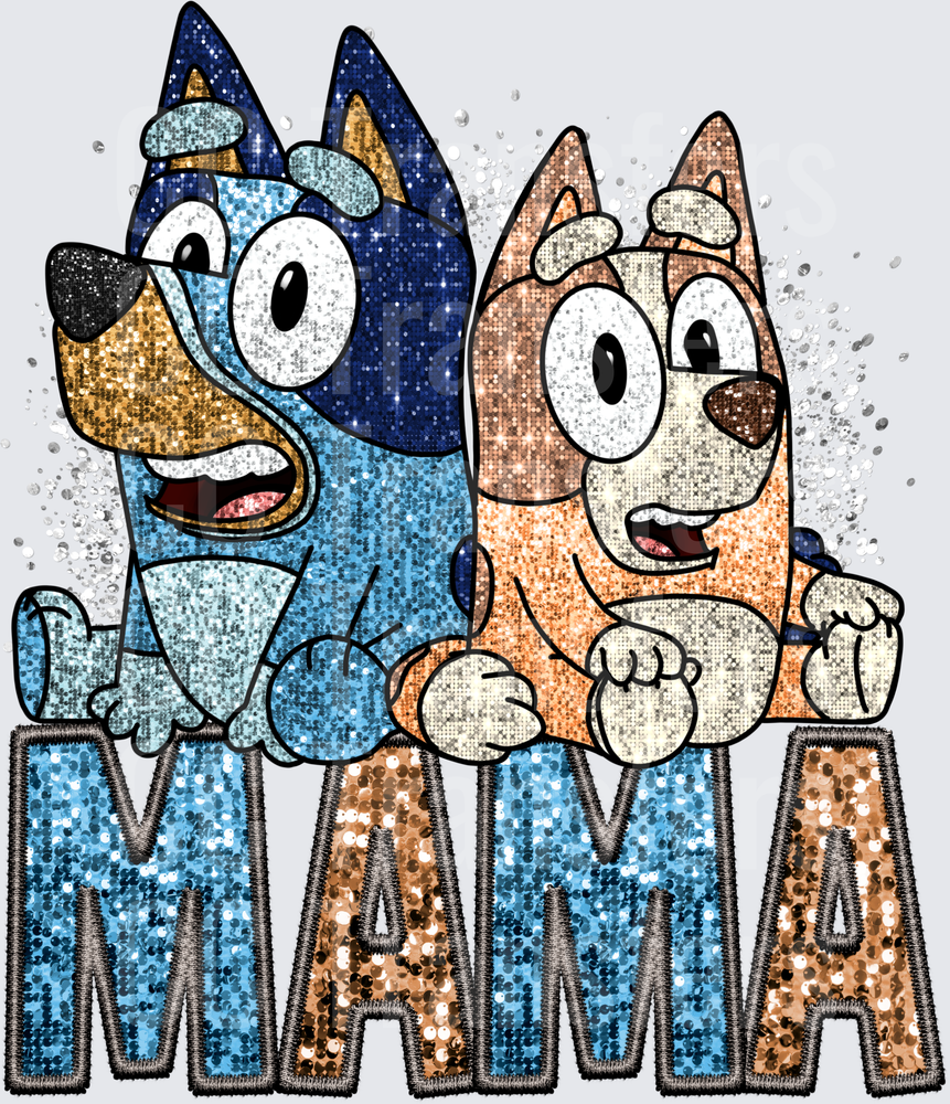 Glitter Mama Blue & Orange Cartoon Pup Duo (DTF)