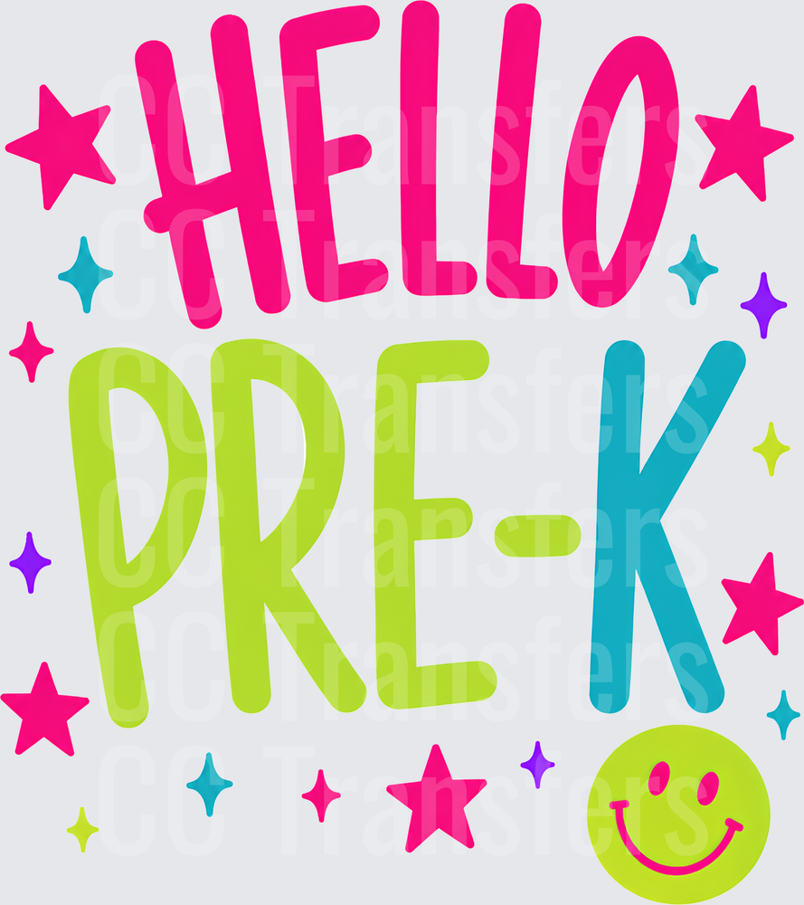 Hello Pre-K Colorful Stars Smiley Face Back to School (DTF)