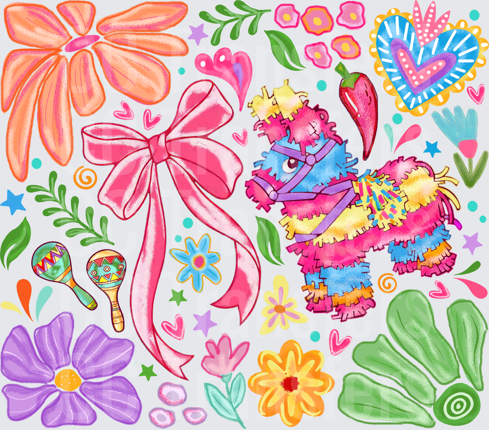 Fiesta Piñata Donkey Floral Bow Maracas Bundle (DTF)