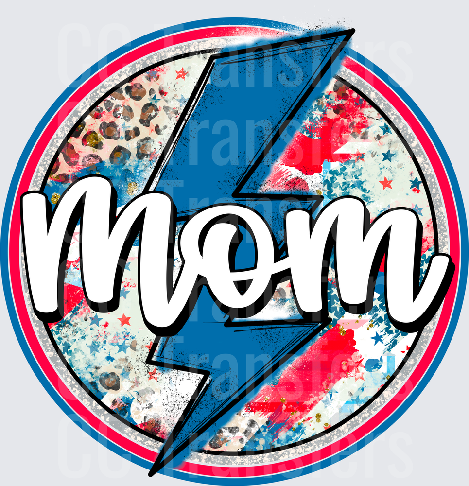 Patriotic Mom Lightning Bolt Circle Stars Leopard (DTF)