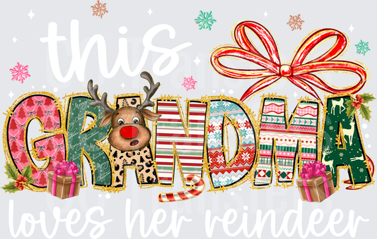Grandma Christmas Holiday Patterned Letters with Reindeer (DTF)