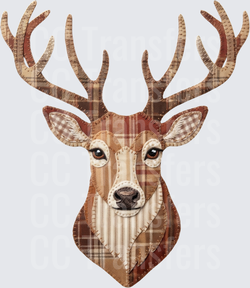 Patchwork Plaid Buck Deer Head Portrait (DTF)