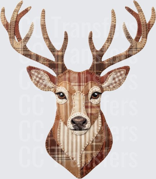 Patchwork Plaid Buck Deer Head Portrait (DTF)